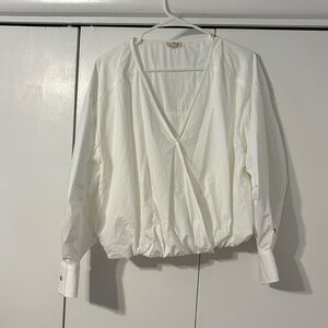 NWOT Anthropologie Pilcro White Cropped V-Neck Cotton Shirt